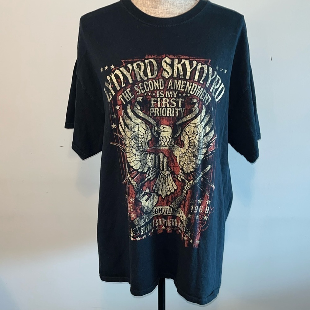 Gildan Black Graphic Band T Shirt Mens Short Sleeve 100% Cotton Tee size Large
